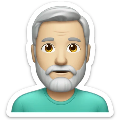 middle-aged white man with beard and brown hair. hairstyle with a part on the right side and some upward bangs. greenish blue eyes sticker