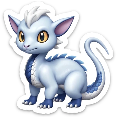 White glossy soft silky furry iridesent Absol-Shinx-Snake-fusion-hybrid, full body sticker