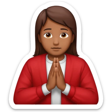 Brown praying hands emoji but with red sleeves instead of blue   sticker