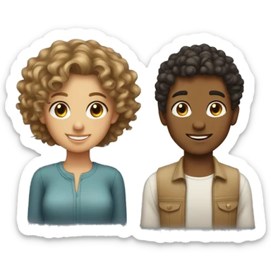 A girl tan with curly hair and a tan boy with wavy hair  sticker