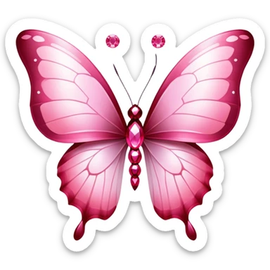A pink aesthetic butterfly with delicate, shimmering wings rests gracefully among glistening rubies. The soft pastel hues blend harmoniously with the deep red gemstones, creating an elegant and dreamy atmosphere. Gentle light reflects off the jewels, enhancing the ethereal beauty of the scene. sticker