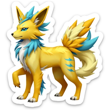 Feral Solgaleo-Jolteon-Cobalion-Renamon-Zeraora-Vernid-fusion-hybrid-creature, full body  sticker