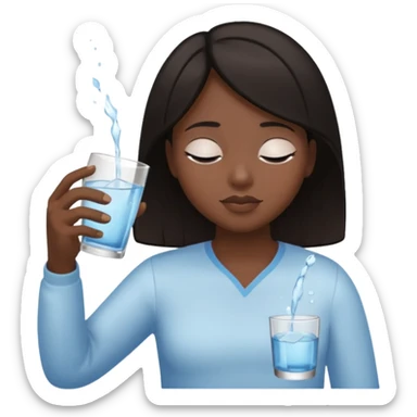 The central figure is an emoji of a person with dark hair, eyes closed, hold a glass but dont show the glass sticker