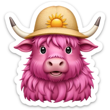 Pink highland cow with sun hat sticker