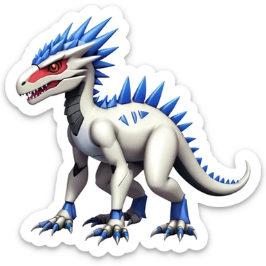 Spiky Cool Edgy Futuristic shiny colorful Digimon-Fakemon-Guilmon-Velociraptor-Mecha full body sticker