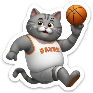 grey fat cat dunking basketball through its legs sticker