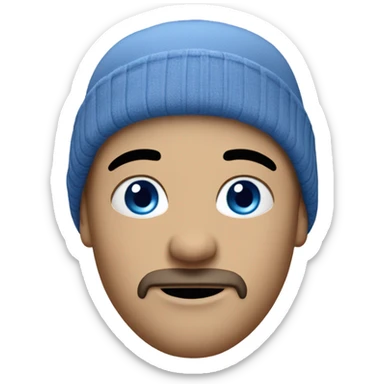 white man with blue eyes, a goatee, beanie hat  sticker