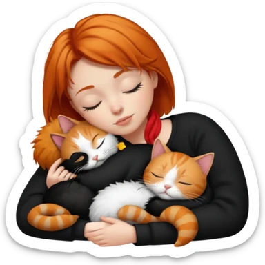 short hair Ginger Girl sleeping with a black and a white bigger cat  sticker
