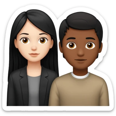 White girl with long black hair, brown boy with short black hair sticker