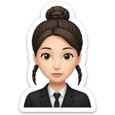 woman with bun hair with black suit sticker