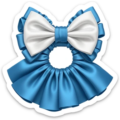 white scrunchie with a bow sticker