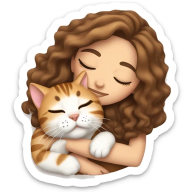 extremely light skin girl with brown hair sleeping with cute bengal cat sticker