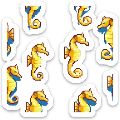 Yellow seahorse with curled tail in ocean sticker