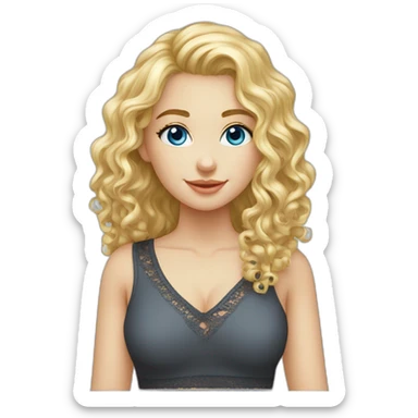 caucasian long curly blonde blue eyes girl v-neck laced top sticker