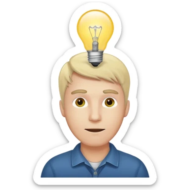 white man with light bulb over head, came up with idea sticker