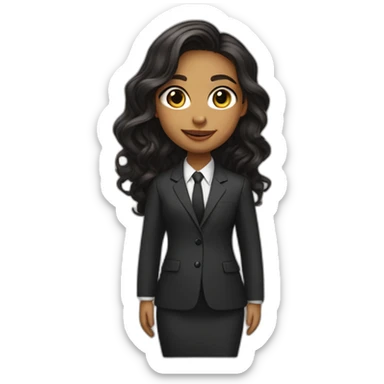 Light Brown girl with long black wavy hair big eyes smily face works as a designer wearing a suit sticker
