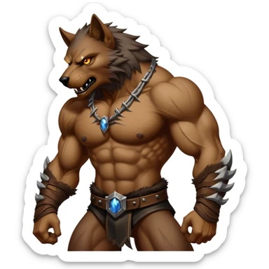 Cinematic Realistic WoW Worgen Portrait, captured in a dynamic, battle-ready stance, muscles rippling beneath his wild fur and tanned skin. His fierce, amber eyes and determined features, set against consistently detailed, worn leather attire, are rendered with dramatic natural lighting and high shine, embodying the raw, relentless fury of a worgen warrior in combat. sticker