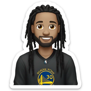very light skin with freckles guy almost pale with 2 strand black dreads yelling with a steph curry jersey on with dread that are long to his shoulders and a black long sleeve shirt under sticker