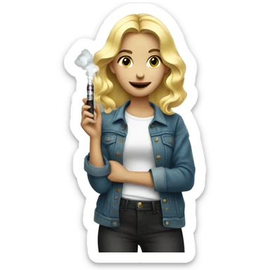 blonde girl holding vape sticker