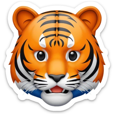 Tappara> i“Blue and orange hockey emoji celebrating victory, tiger mascot looking sad”lves sticker