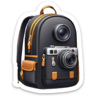 Icon for Urban Tourism: city skyline with iconic buildings, a camera and a backpack. The icon should represent the exploration of urban destinations, with elements like streets, landmarks, and vibrant city life. Transparent background. sticker