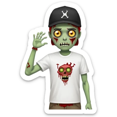 A zombie wearing a white Nike shirt, a black Nike cap, sticker