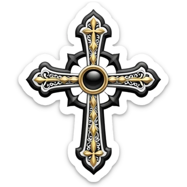 a black and white detailed latin cross sticker