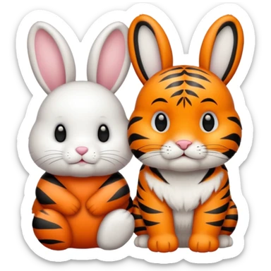 White bunny and tiger next to each other sticker
