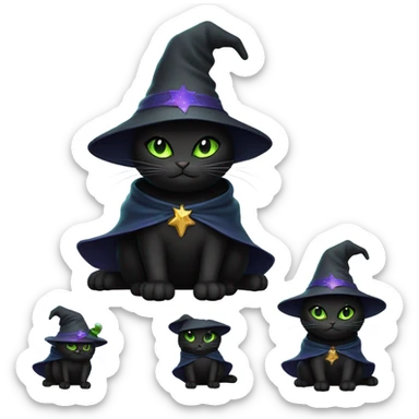 Black cat wizard sticker