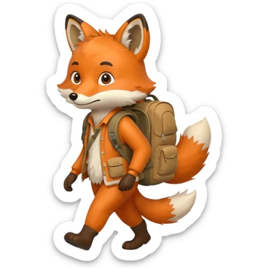 a fox walking with a backpack
 sticker