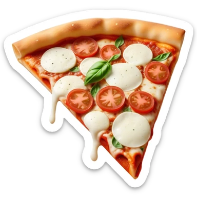 Pizza Napoletana Cinematic Realistic Pizza Napoletana Dish Emoji, depicted as a delicious slice of Neapolitan pizza with a thin, crispy crust, fresh tomato sauce, mozzarella, and basil, rendered with mouth-watering textures and vibrant, warm lighting. sticker