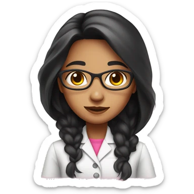 Young beautiful female scientist with long black hair and medium skin tone with pink accents sticker