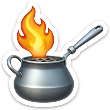 Un cucharón con fuego por debajo pero sin olla solo cucharón y fuego sticker
