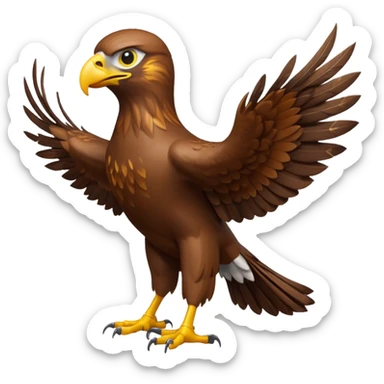 Apple-style 3D emoji of a hawk, standing proud, brown feathers with lighter chest, sharp yellow beak and strong talons, realistic but simplified design, no background sticker