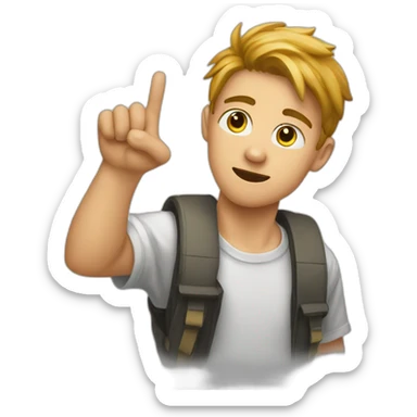 Student showing his hand fingers down to search box sticker