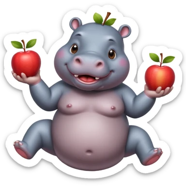 a Circus cute hippo juggling two apple sticker