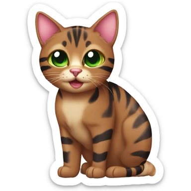 Brown cat with black stripes tabby with green eyes with brown and pink nose  sticker