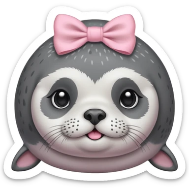 Crea una foca anillada gordita con aspecto tierno, lleva un moño rosado con tonos pasteles sticker