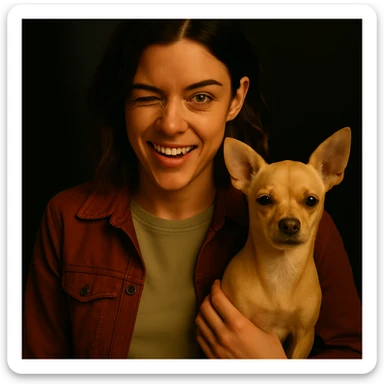 Restore the rebellious and playful expression on the face in the style of a Netflix series, keeping all other elements identical. sticker