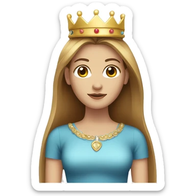 Female, fair skin, straight long light brown hair, wearing a crown sticker