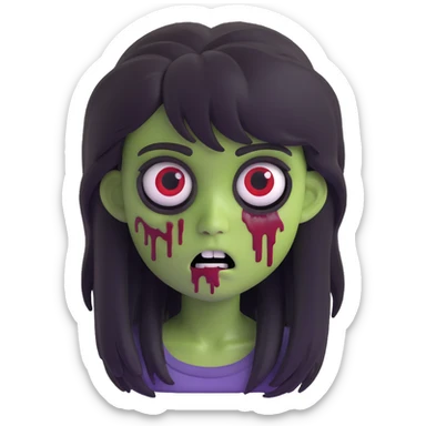 memoji girl zombie, long black emo hair, shaggy, dark, spooky, creepy face sticker