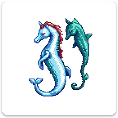 A mythical sea horse creature with whale tail and horse upper body, fantasy aquatic creature sticker
