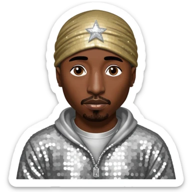 Tupac with silver sequin outfit sticker