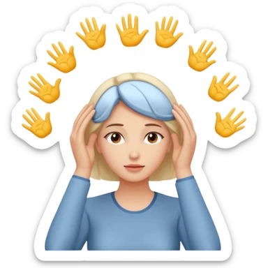 woman touching her own head with both hands expanding mind sticker