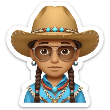 cute Indigenous tribal character portrait, head and shoulders only, cowboy hat, sunglasses, tribal accessories, confident expression, 3D cartoon, mobile game icon style, clean background, no text, no watermark
 sticker
