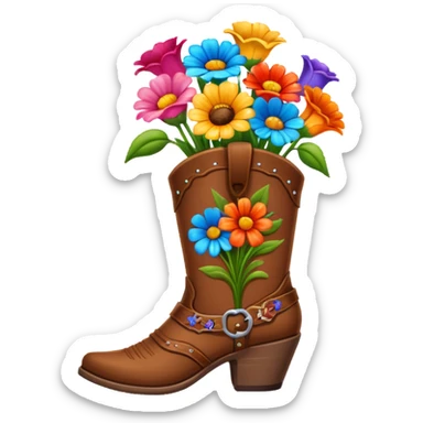 Brown cowgirl boot vase with flowers sticker