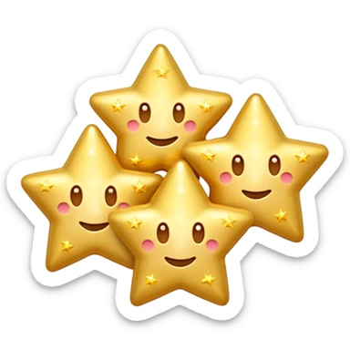 3D iPhone style emoji of classic sparkles, three golden shining stars with glowing edges, isolated on white background, soft shadows, high detail, playful and cute. sticker