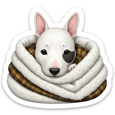 bull terrier sleeping cozy with blanket black head and ears sticker