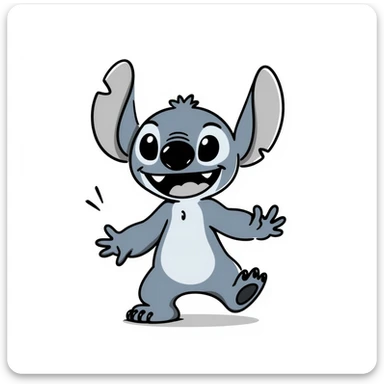 Stitch, the blue alien from Lilo & Stitch, hand-drawn doodle style sticker