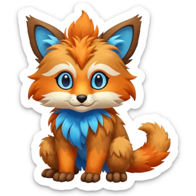 Colorful brown with blue and orange tropical exotic shiny beautiful fantasy-Cacomistle-oncilla-animal-Fakémon-hybrid-fursona (full body) sticker
